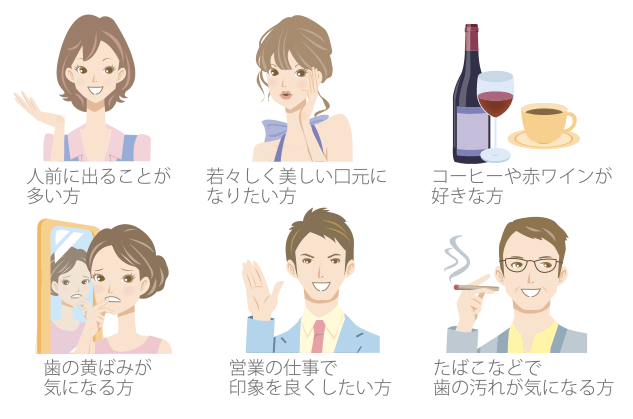 歯磨きやクリーニングでは落ちない黄ばみや黒ずみを、歯を削ることなく白くする方法がホワイトニングです